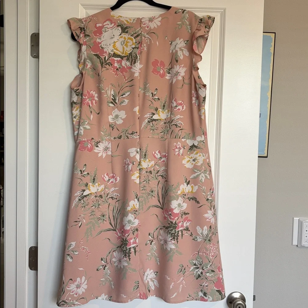 LOFT Pink Floral Smocked Ruffle Dress size XL - Picture 4 of 6